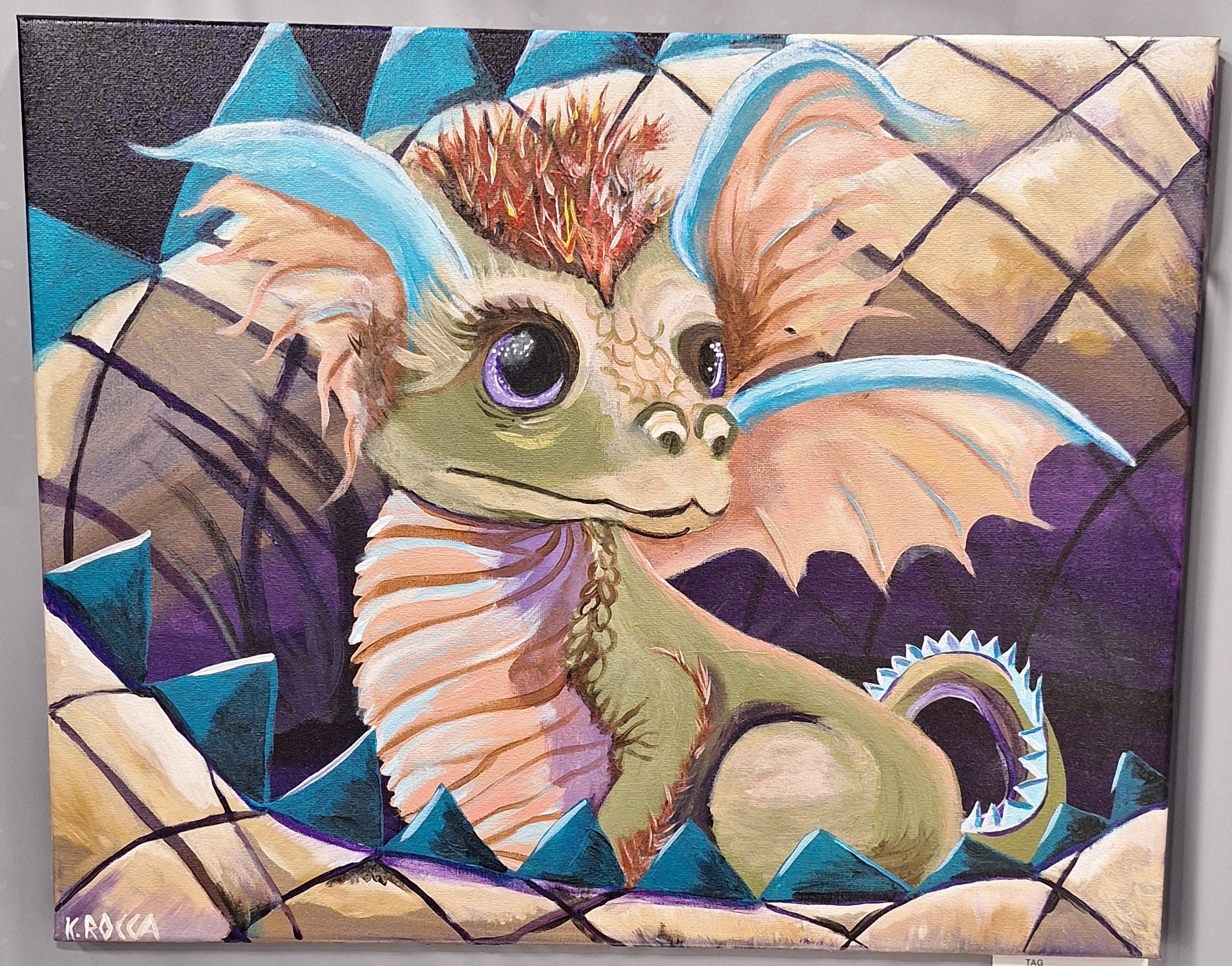 Painting Acrylic -Baby Dragon - Signed 16 x 20"