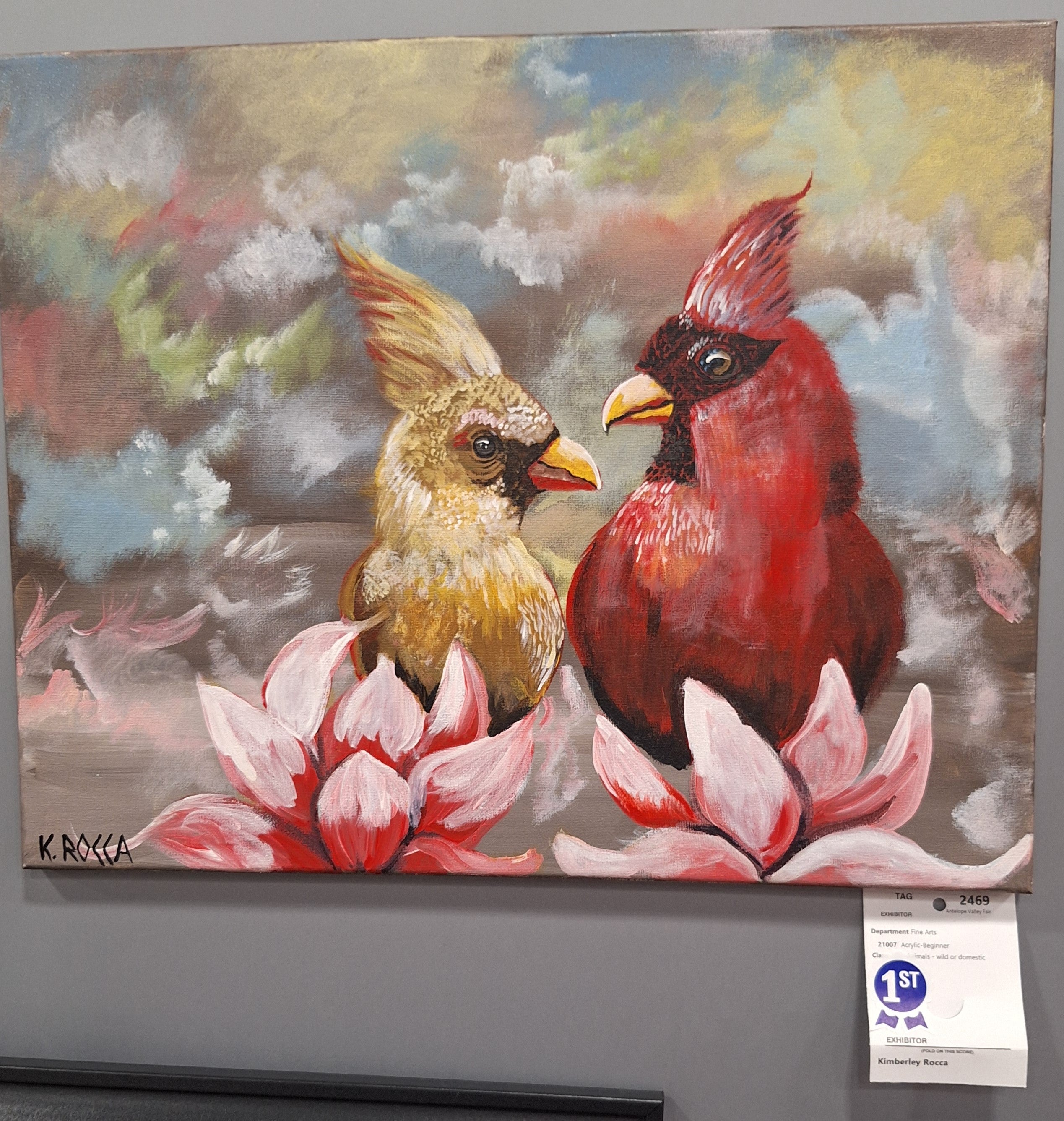 Painting Acrylic - Cardinals Birds - Signed 16 x 20