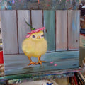 Painting Animal Baby chick with flower hat 8x10 signed.jpg