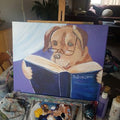 Painting Animal Dog Reading Book 16x20 signed.jpg