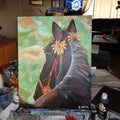 Painting Animal Horse with flowers 16x20 signed.jpg