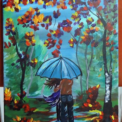 Painting Autumn Fall Couple Walking trees 11x14 Signed.jpg