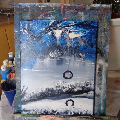 Painting Blue tire swing tree landscape 8x10 signed.jpg