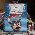 Painting Christmas Xmas Santa upside down reindeer 16x20 signed.jpg