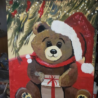 Painting Christmas Xmas Holiday Teddy Bear 11x14.jpg