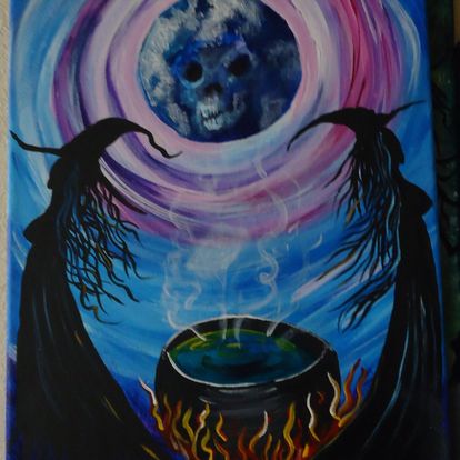 Painting Dueling Witch Sisters Halloween 11x14 - Signed.jpg