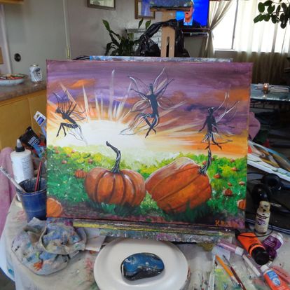 Painting Fairies Halloween Pumpkins 16x20 signed.jpg