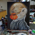 Painting Halloween happy ghost with bats 16x20 signed.jpg
