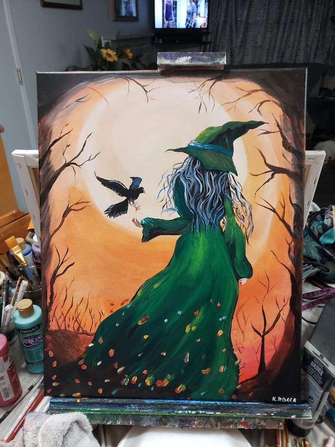 Painting Halloween with Green Witch 1203 is 16x20 Signed.jpg