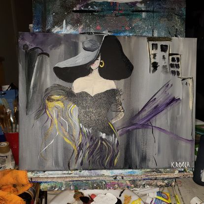 Painting Lady in the hat retro abstract 8x10 signed.jpg