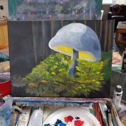Painting Mushroom Light forest 11x14 Signed.jpg