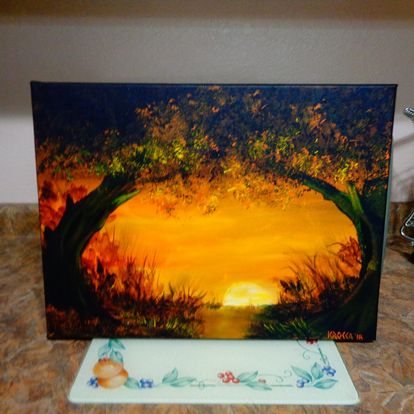 Painting Orange Sunset Landscape Scene 8x10 Signed.jpg