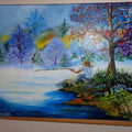 Painting Oriental Fisherman trees scene 16x20 Signed.jpg