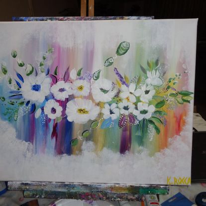 Painting Rainbow Flowers abstract 16x20 signed.jpg
