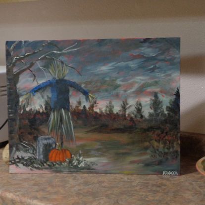 Painting Scarecrow Halloween Spooky 11x14 Signed.jpg
