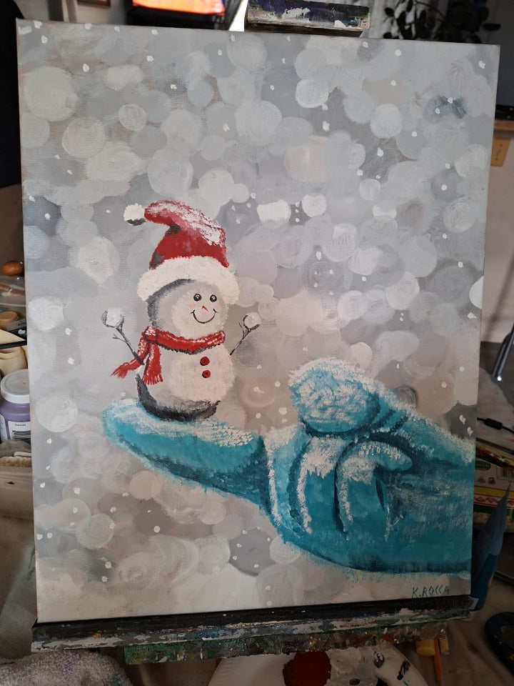 Painting Snowman on a finger Xmas Christmas 16x20 Signed.jpg