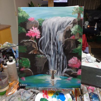 Painting lady showering waterfall 16x20 signed.jpg