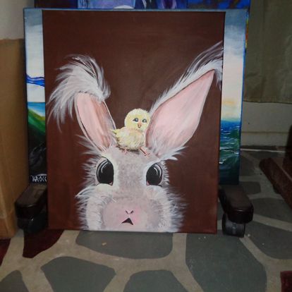 Paintings Animal Rabbit baby chick Easter 16x20 signed.jpg