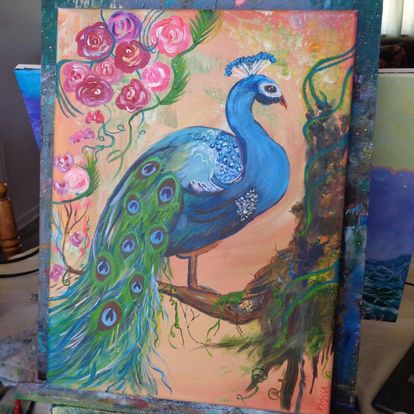 Painting Animal Peacock filigree 11x14 Signed.jpg