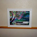 Painting boat with beautiful pink flower scenery 11x14 Signed.jpg